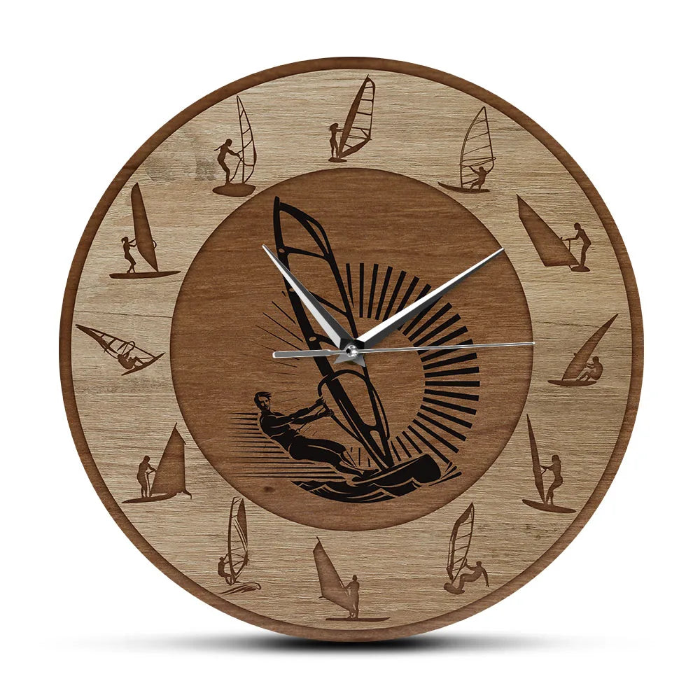 Windsurfing Wall Clock Wind Surfer Extreme Sport Art Man Cave Home Decor Silent Non-ticking Clock Wall Watch Windsurfer Gift
