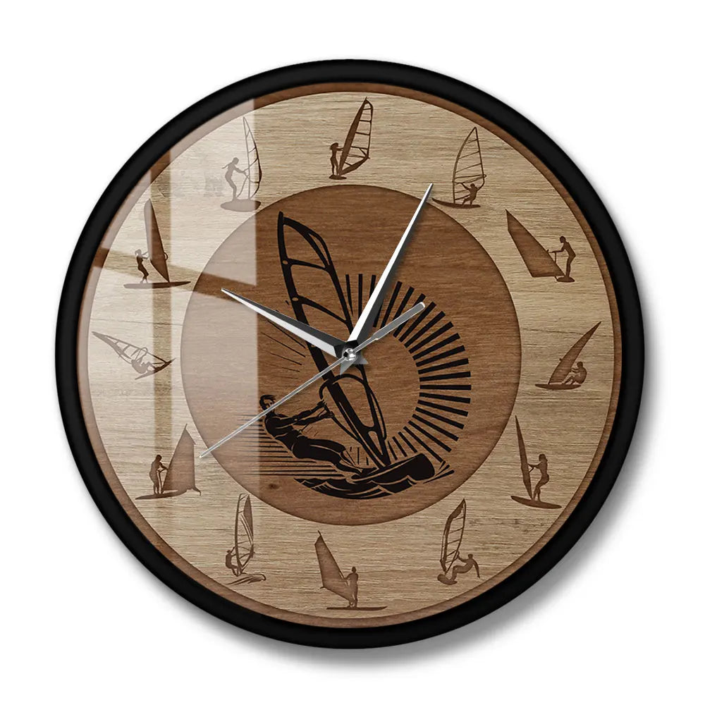 Windsurfing Wall Clock Wind Surfer Extreme Sport Art Man Cave Home Decor Silent Non-ticking Clock Wall Watch Windsurfer Gift