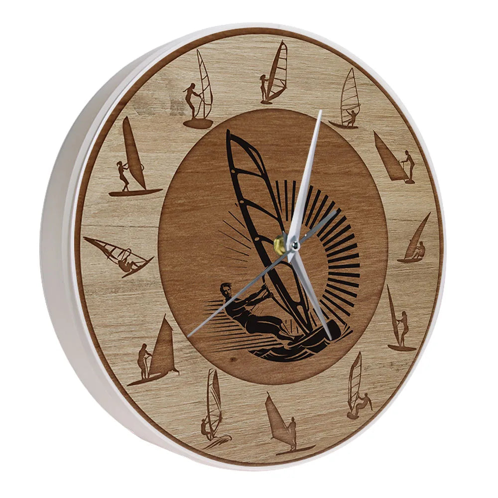 Windsurfing Wall Clock Wind Surfer Extreme Sport Art Man Cave Home Decor Silent Non-ticking Clock Wall Watch Windsurfer Gift