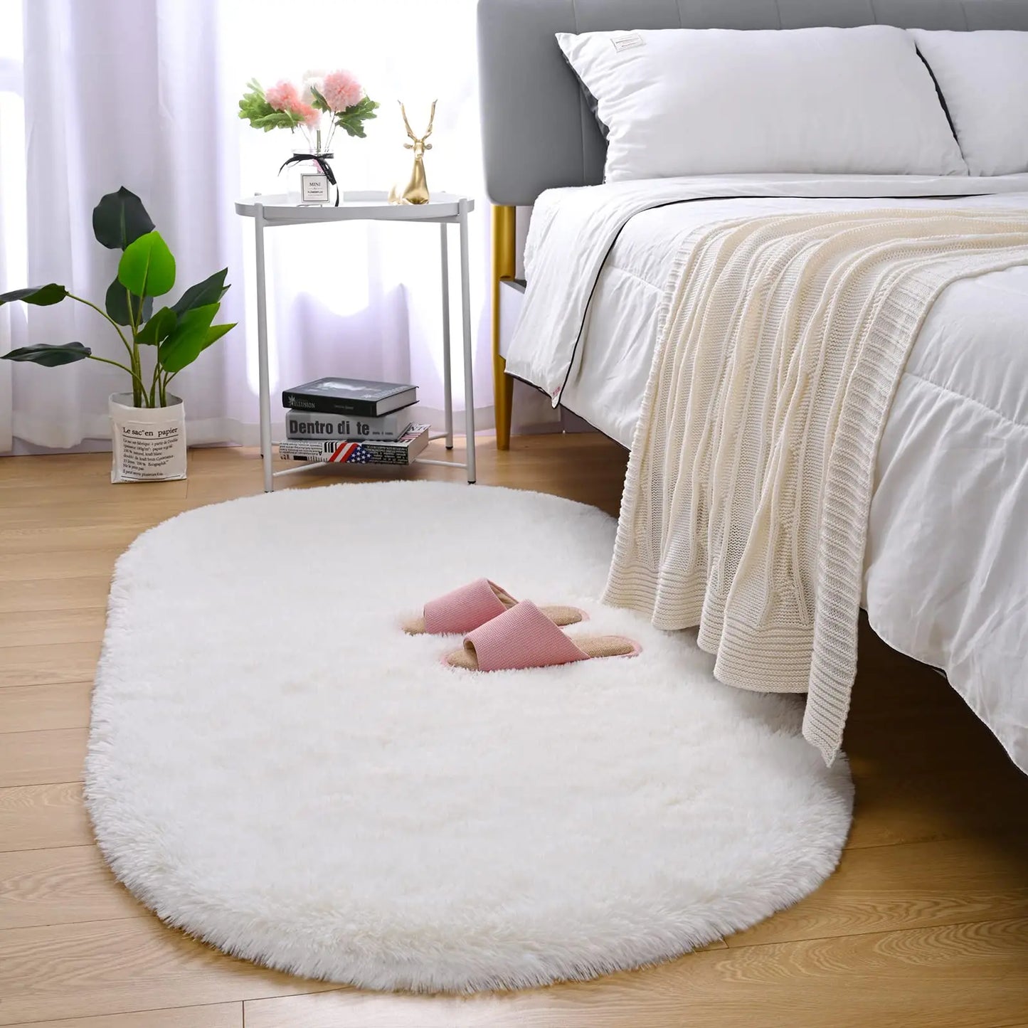 Fluffy Plush Carpet Ellipse for Children'S Bedroom Living Room Sofa Area Rugs Balcony Soft Silky Carpet Girl Room Home Decor