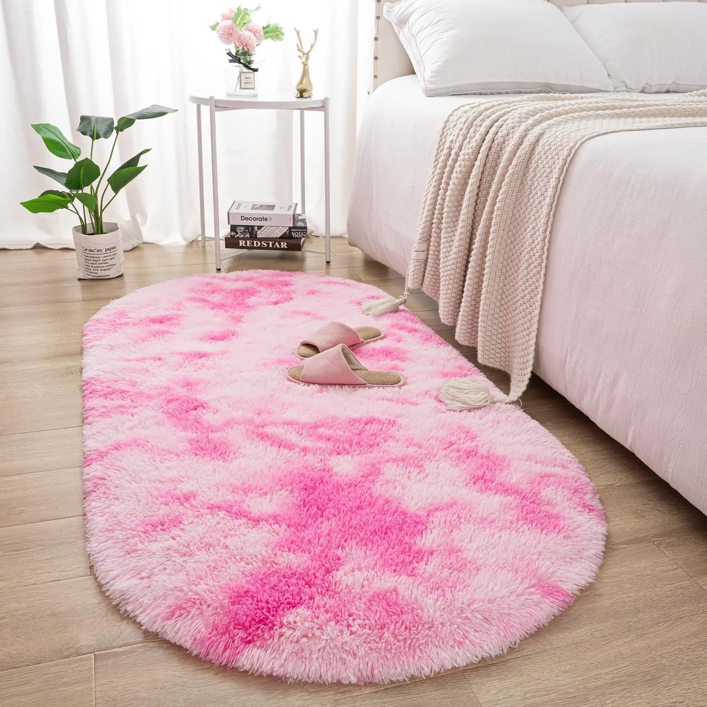 Fluffy Plush Carpet Ellipse for Children'S Bedroom Living Room Sofa Area Rugs Balcony Soft Silky Carpet Girl Room Home Decor