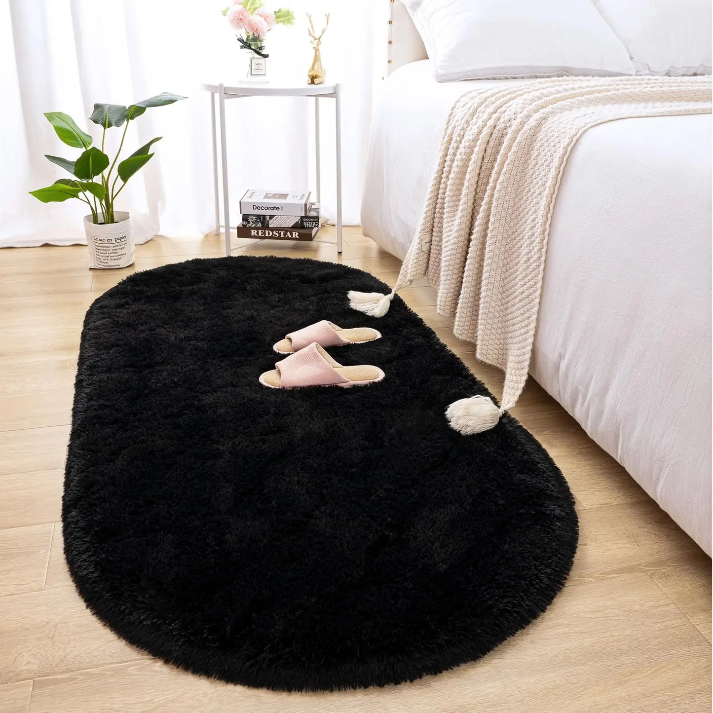 Fluffy Plush Carpet Ellipse for Children'S Bedroom Living Room Sofa Area Rugs Balcony Soft Silky Carpet Girl Room Home Decor