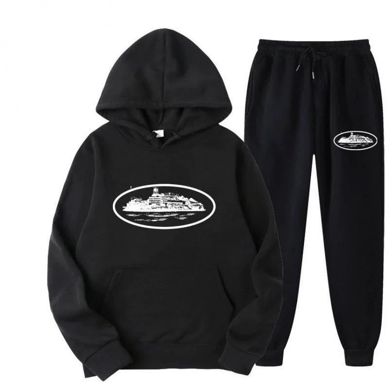 NICE Loose Unisex Fleece-lined Printed Sweatshirt Hoodie Set Devil Prisoner Pattern New Female Casual Comfortable T