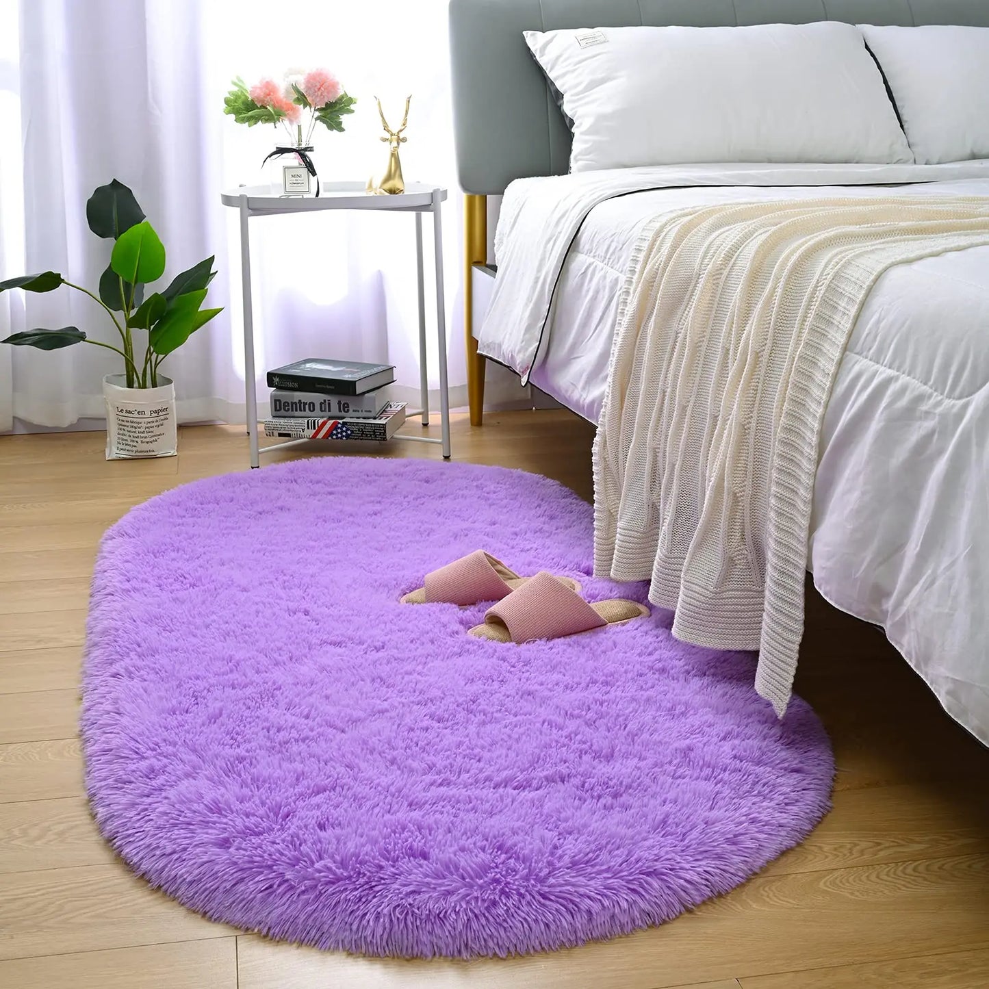 Fluffy Plush Carpet Ellipse for Children'S Bedroom Living Room Sofa Area Rugs Balcony Soft Silky Carpet Girl Room Home Decor