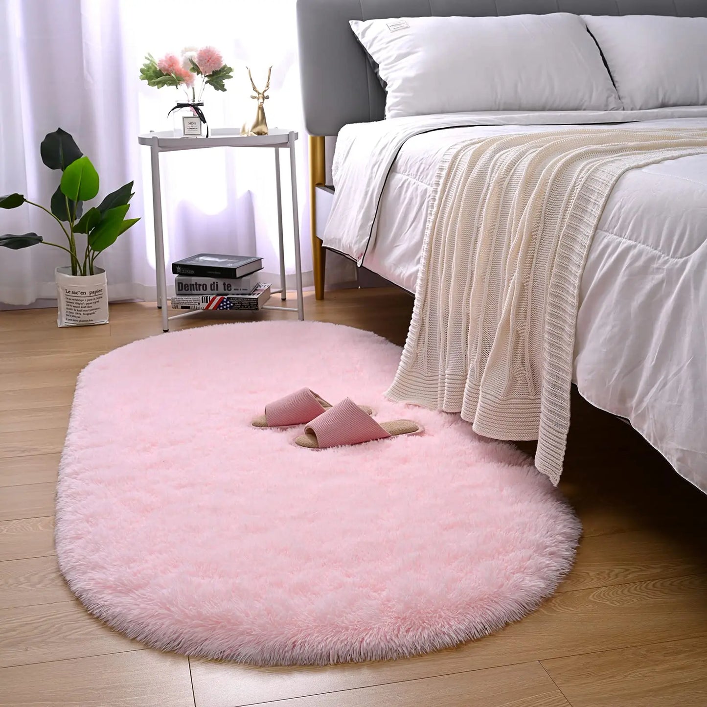 Fluffy Plush Carpet Ellipse for Children'S Bedroom Living Room Sofa Area Rugs Balcony Soft Silky Carpet Girl Room Home Decor