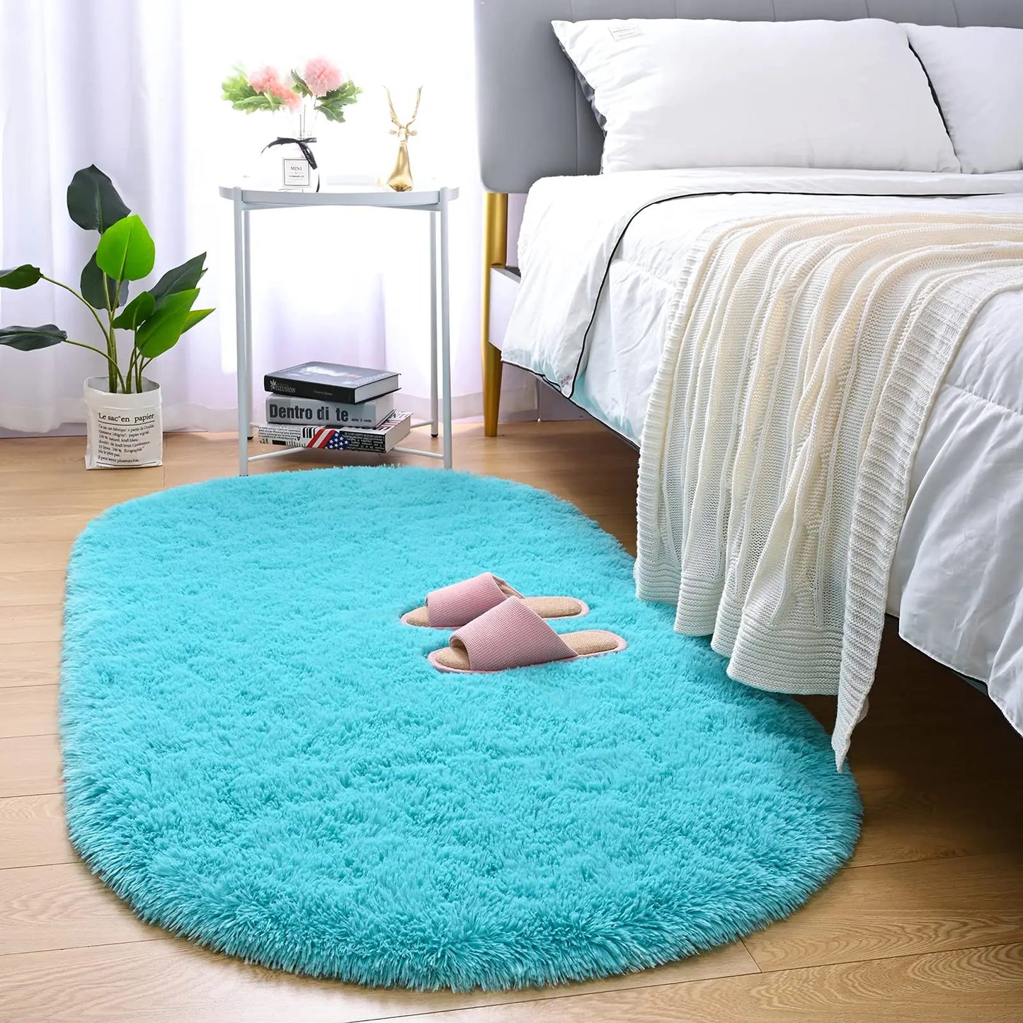 Fluffy Plush Carpet Ellipse for Children'S Bedroom Living Room Sofa Area Rugs Balcony Soft Silky Carpet Girl Room Home Decor