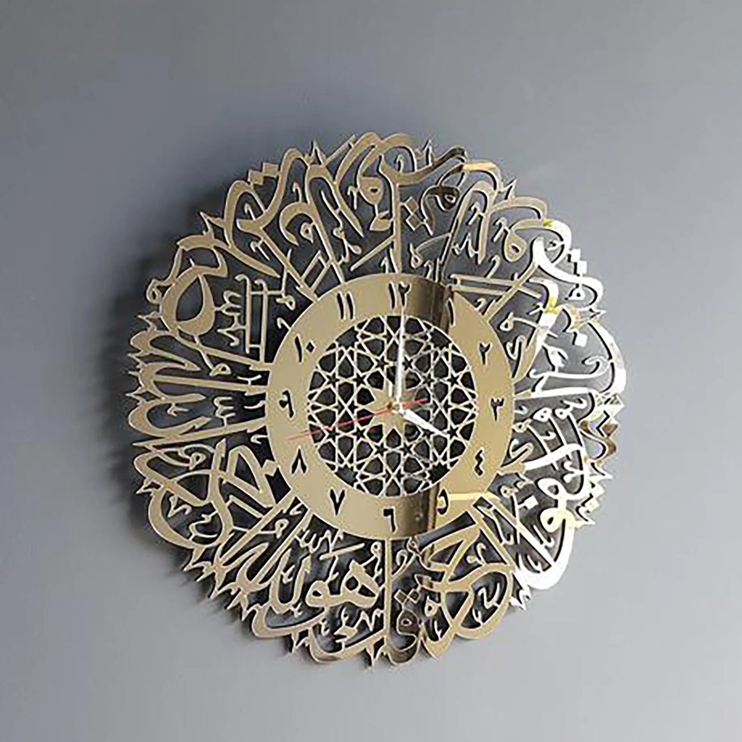 3d Gold Abs Metal Wall Clock Islamic Calligraphy Ramadan Acrylic Wall Clock Home Mirror Decoration Art Personalized Clock