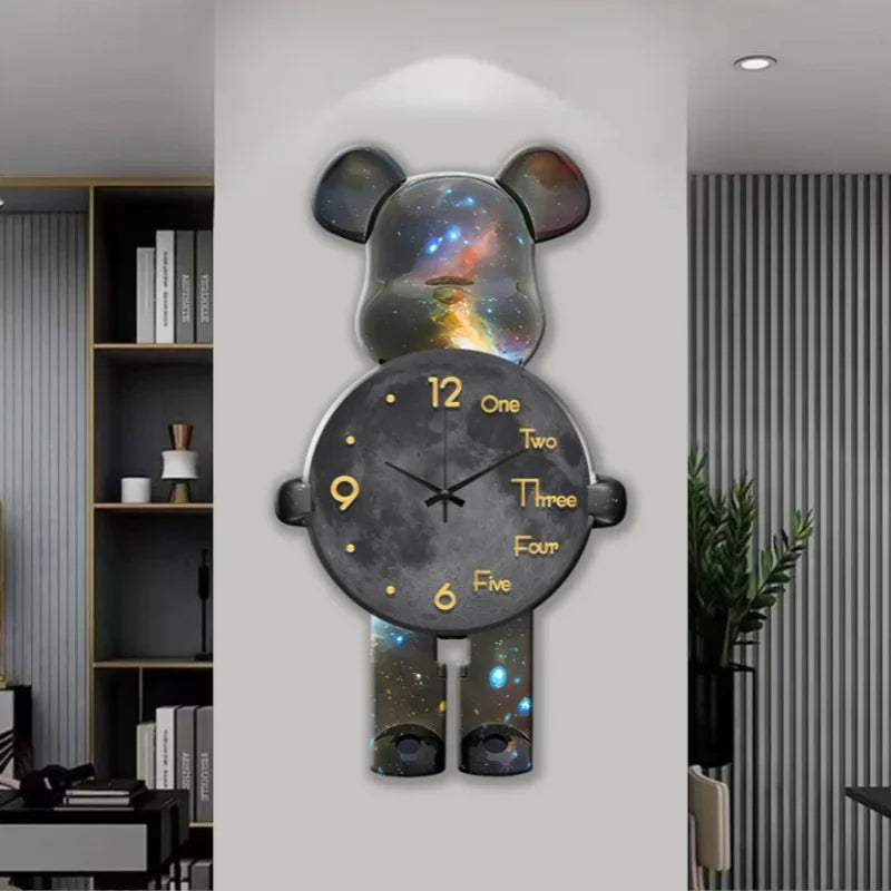 Large Bear Wall Clocks CreativeBear Wall Clock Aesthetic Giant Wall-clock Luxury Living Room Decoration Dining Room Ornament