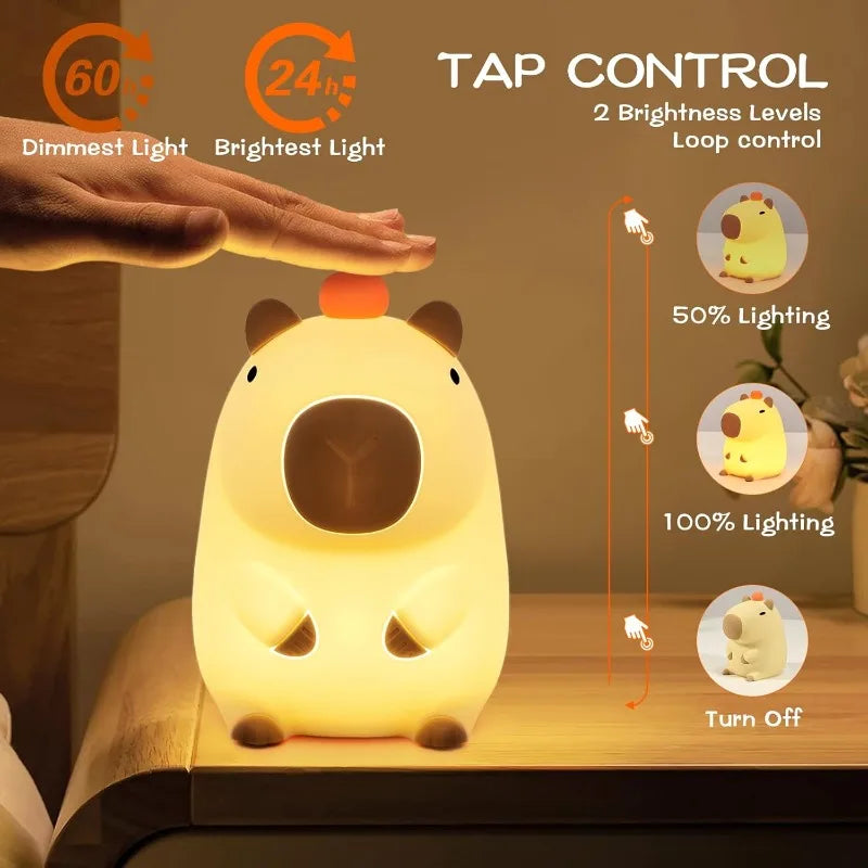 1pc Cute Capybara Night Light Modern Silicone Rechargeable LED Lamp with Adjustable Brightness Bedside Touch Lamp for Room Decor