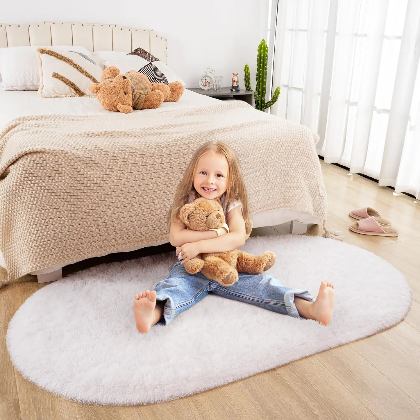 Fluffy Plush Carpet Ellipse for Children'S Bedroom Living Room Sofa Area Rugs Balcony Soft Silky Carpet Girl Room Home Decor