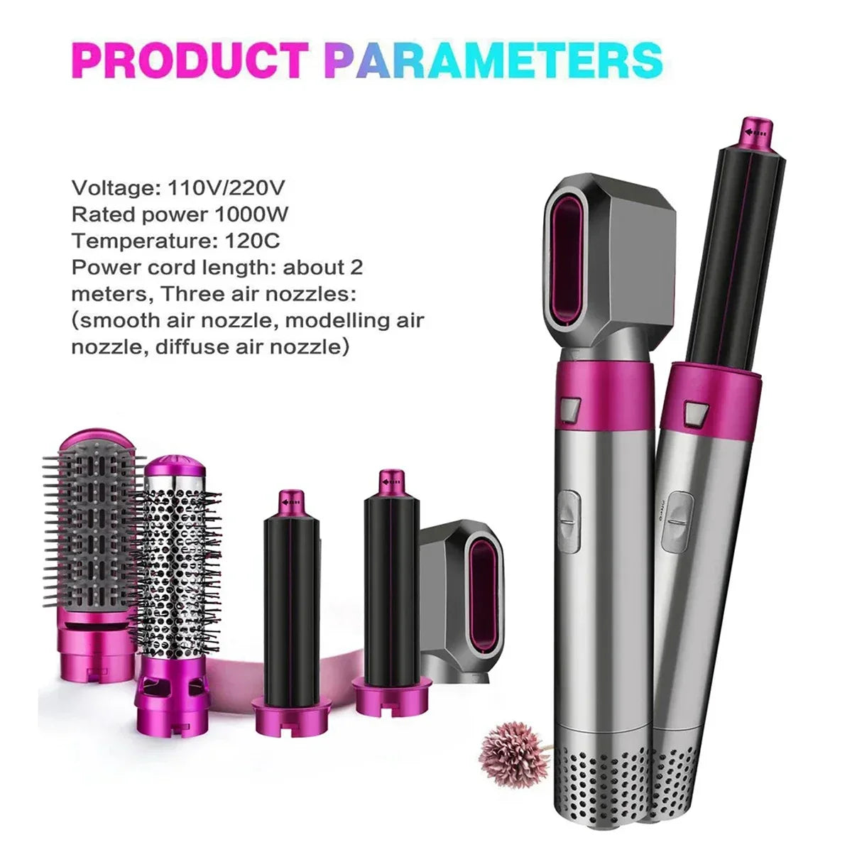 Negative Ionic 5 in 1 Hot Air Brush Hair Dryer Styler Detachable Blow Dryer Straightener Wand blow dryer blow dryer with comb