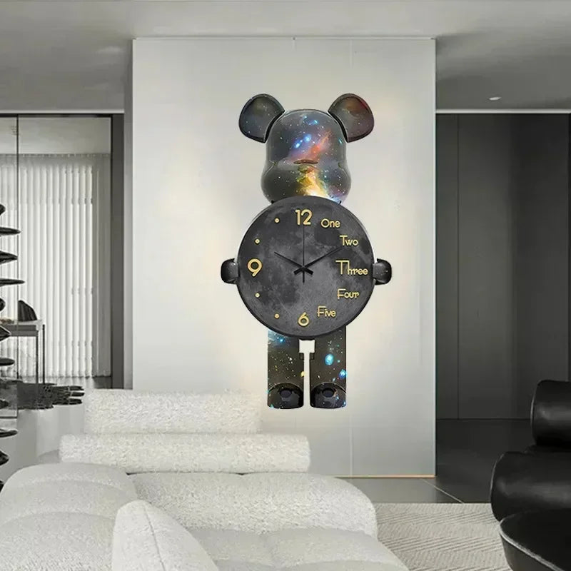 Large Bear Wall Clocks CreativeBear Wall Clock Aesthetic Giant Wall-clock Luxury Living Room Decoration Dining Room Ornament