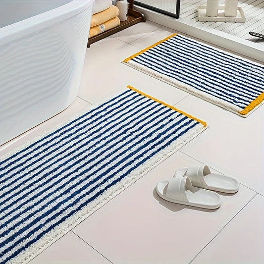 VIKAMA Blue Striped Carpet Absorbent Bathroom Mat Toilet Floor Rug Bedroom Bedside Floor Mat Carpet For Live Room Soft Doormat