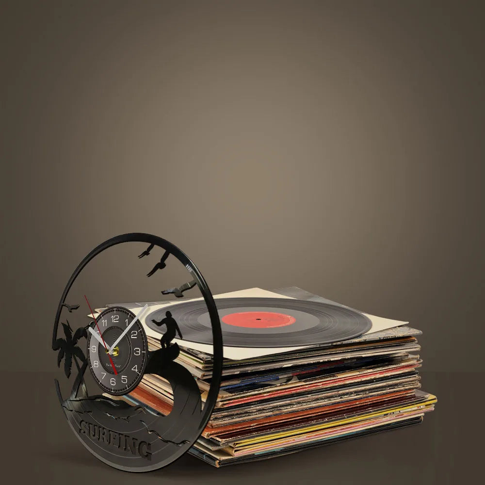 Windsurfing Surfer Clock LED Silhouette Wall Decor Vinyl Record Wall Clock Cool Living Room Interior Decor Home Decor