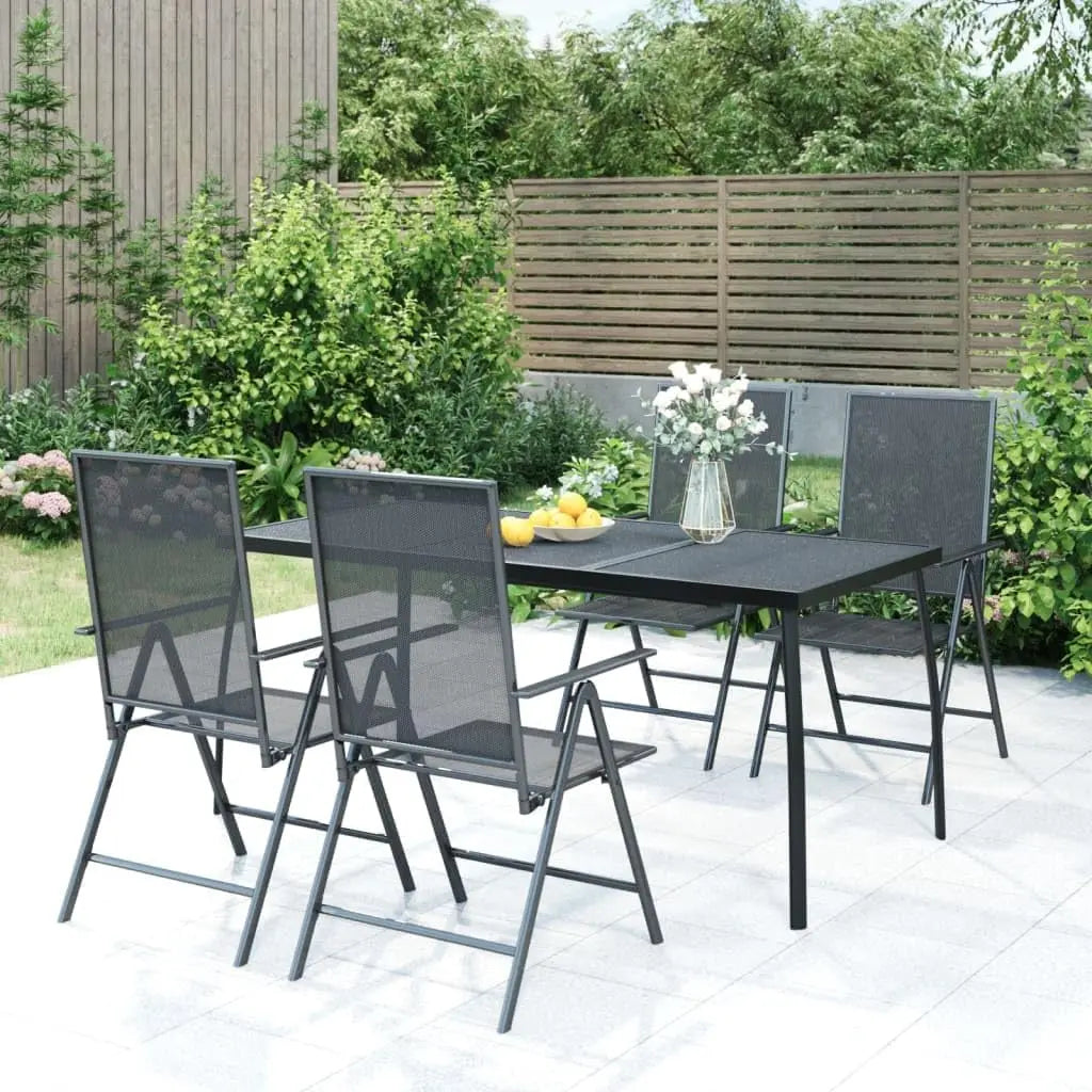 Anthracite Steel Garden Table – Modern Patio Dining Table with Mesh Design and Curved Legs