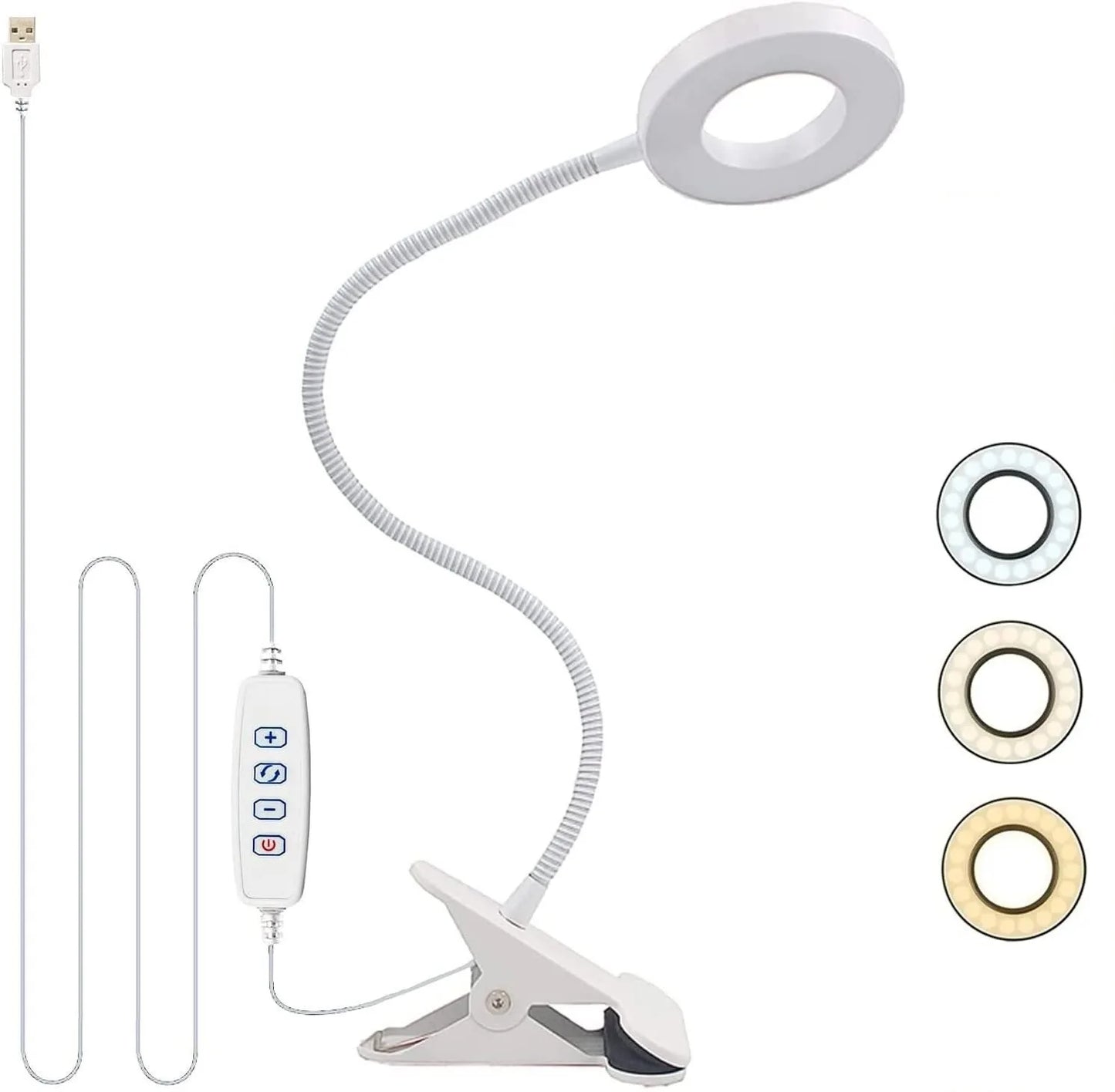 48 LEDs Clip on Desk Lamp 360°Flexible Gooseneck Reading Table Light Eye-Caring USB Clamp Books Night Light Study Read Light