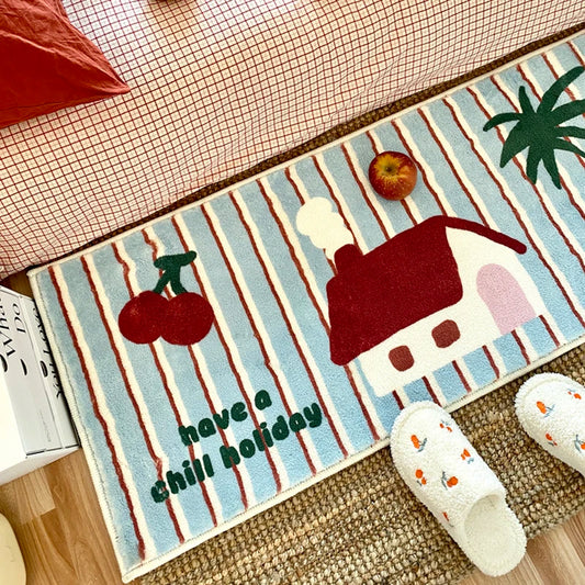 VIKAMA Ins Wind Carpet Bedroom Bedside Rug Long Girls Bed Mat Room Thickened Blanket Floor Mat Bear Floating Window Floor Mat