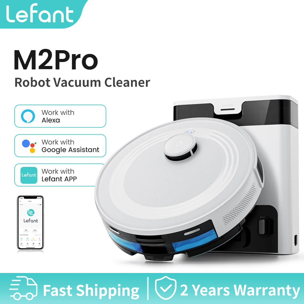 Lefant Robot Vacuum Cleaner M2 Pro Self-Emptying, 6000Pa, DTOF Laser Navigation, PSD Obstacle Avoidance, Smart Carpet Floor Wash
