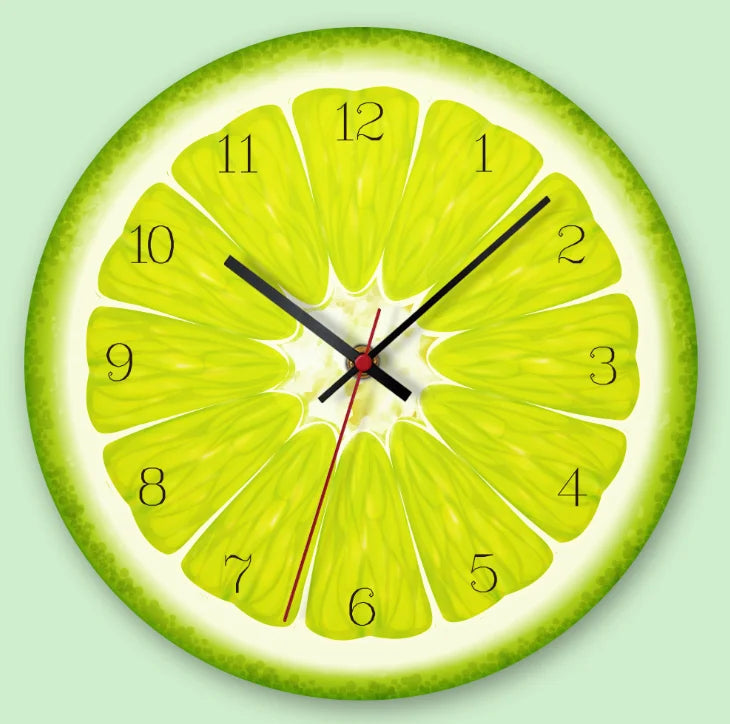 JOYLIVE Creative Fruit Wall Clock Lime Modern Kitchen Lemon Clock Watch Home Decor Living Room Clock Tropical Art Timepieces
