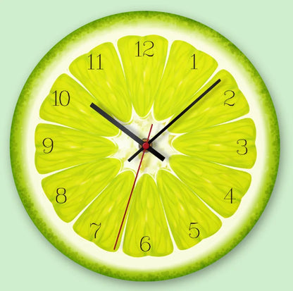 JOYLIVE Creative Fruit Wall Clock Lime Modern Kitchen Lemon Clock Watch Home Decor Living Room Clock Tropical Art Timepieces
