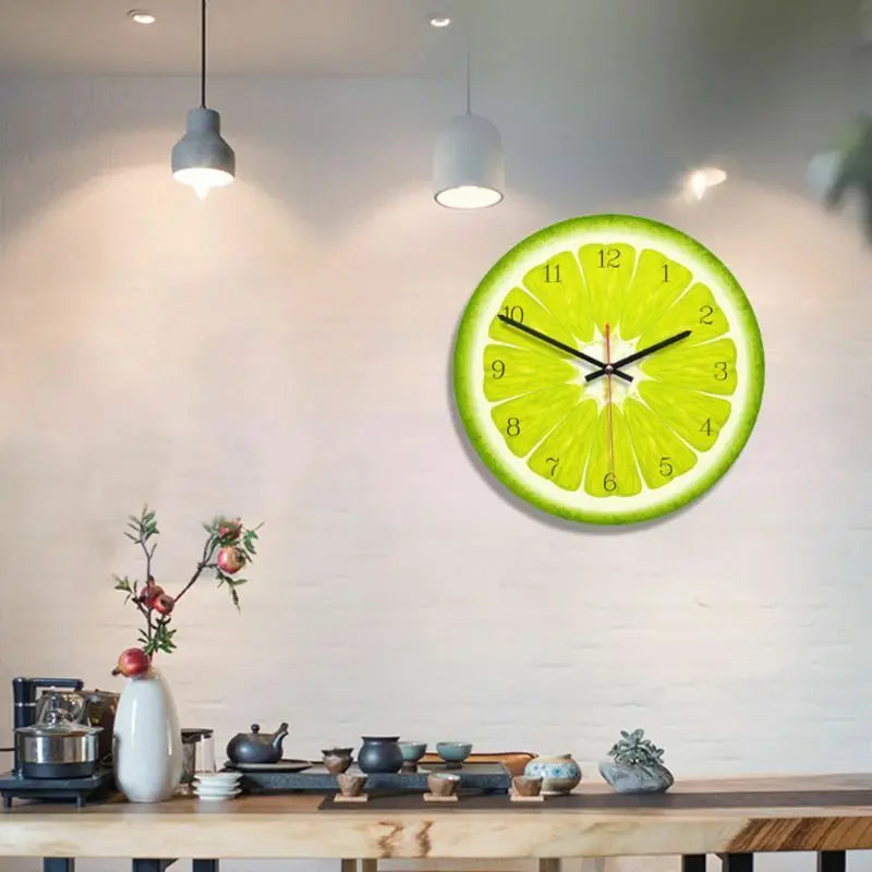JOYLIVE Creative Fruit Wall Clock Lime Modern Kitchen Lemon Clock Watch Home Decor Living Room Clock Tropical Art Timepieces