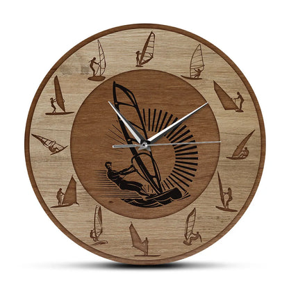 Windsurfing Wall Clock Wind Surfer Extreme Sport Art Man Cave Home Decor Silent Non-ticking Clock Wall Watch Windsurfer Gift