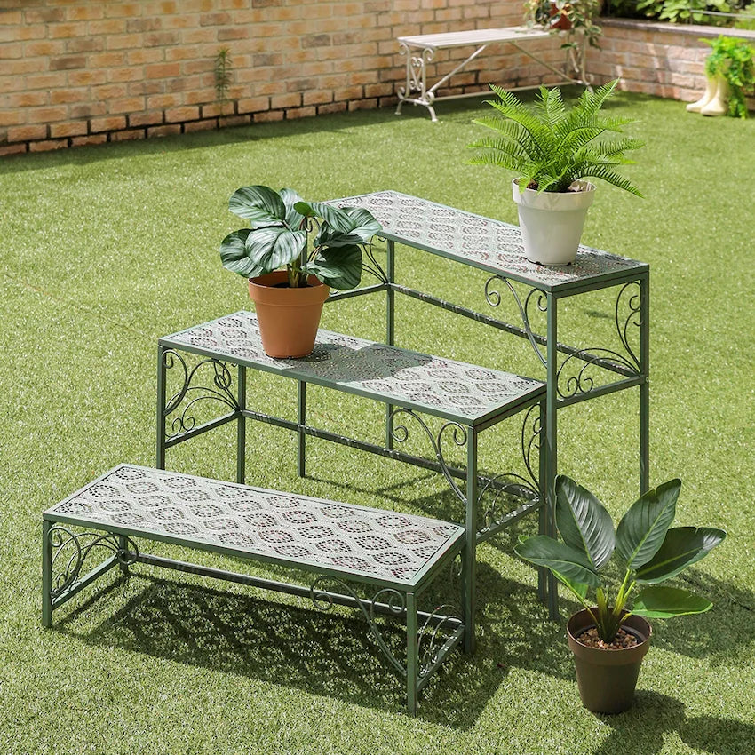 Metal ladder rack 3-piece set, outdoor flower pot display
