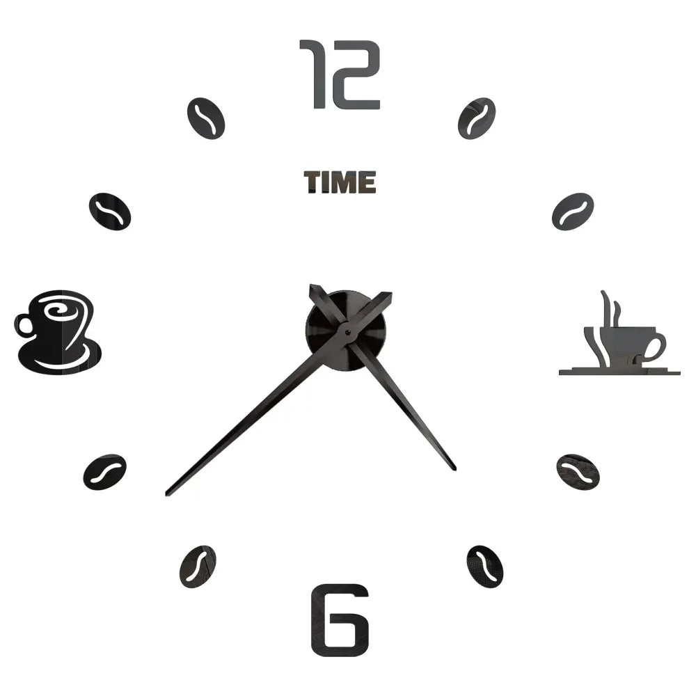 27/37/47inch Wall Clocks Coffee Cup Shape Frameless Wall Clock DIY  Quartz Needle Watch Acrylic Mirror Wall Stickers Home Decor