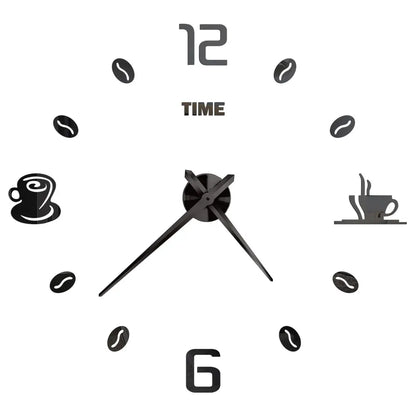 27/37/47inch Wall Clocks Coffee Cup Shape Frameless Wall Clock DIY  Quartz Needle Watch Acrylic Mirror Wall Stickers Home Decor