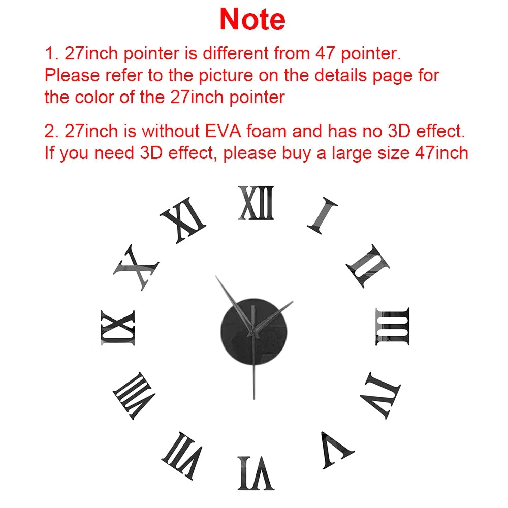 27/37/47inch Wall Clocks Coffee Cup Shape Frameless Wall Clock DIY  Quartz Needle Watch Acrylic Mirror Wall Stickers Home Decor