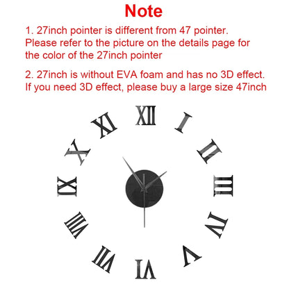 27/37/47inch Wall Clocks Coffee Cup Shape Frameless Wall Clock DIY  Quartz Needle Watch Acrylic Mirror Wall Stickers Home Decor