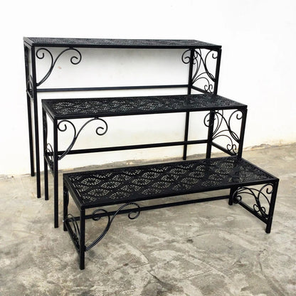 Metal ladder rack 3-piece set, outdoor flower pot display