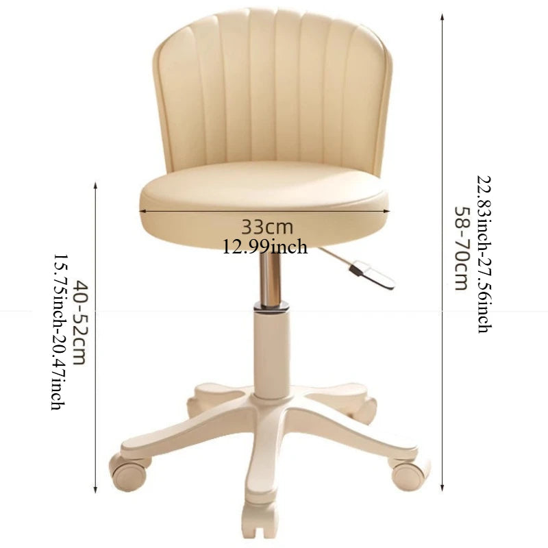 360° Rotating Chair Height- adjustable Makeup Stool Bedroom Dressing Table Chair with Wheels Backrest Chair Leather Vanity Chair