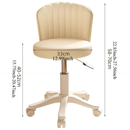 360° Rotating Chair Height- adjustable Makeup Stool Bedroom Dressing Table Chair with Wheels Backrest Chair Leather Vanity Chair