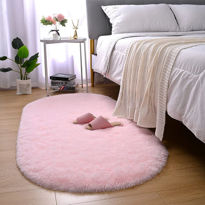 Fluffy Plush Carpet Ellipse for Children'S Bedroom Living Room Sofa Area Rugs Balcony Soft Silky Carpet Girl Room Home Decor