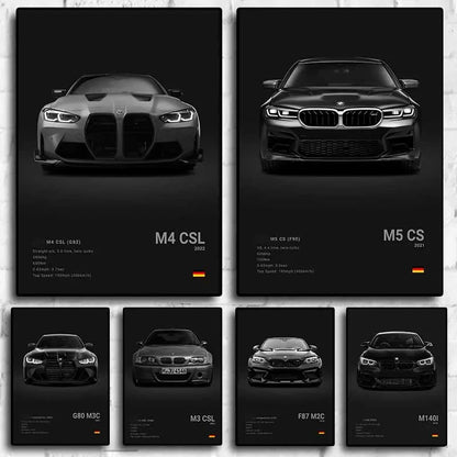 Pop Black And White Poster Wall Art Luxury Supercar F80 M3 M140 GTR HD Oil On Canvas Print Home Living Room Bedroom Decor Gift