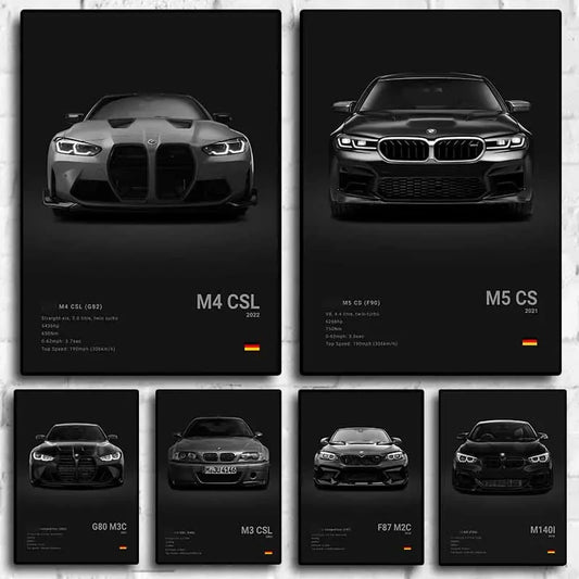 Pop Black And White Poster Wall Art Luxury Supercar F80 M3 M140 GTR HD Oil On Canvas Print Home Living Room Bedroom Decor Gift