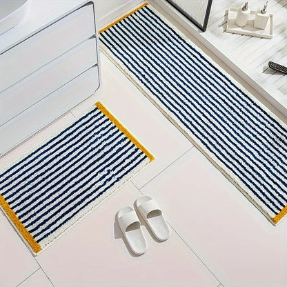 VIKAMA Blue Striped Carpet Absorbent Bathroom Mat Toilet Floor Rug Bedroom Bedside Floor Mat Carpet For Live Room Soft Doormat