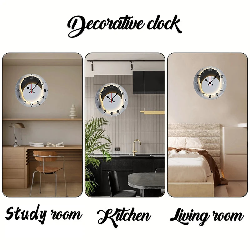 Moon Phase Wooden Round Silent Hanging Wall Clock, Suitable For Living Room, Office, Study Room, Bedroom, Home Decoration