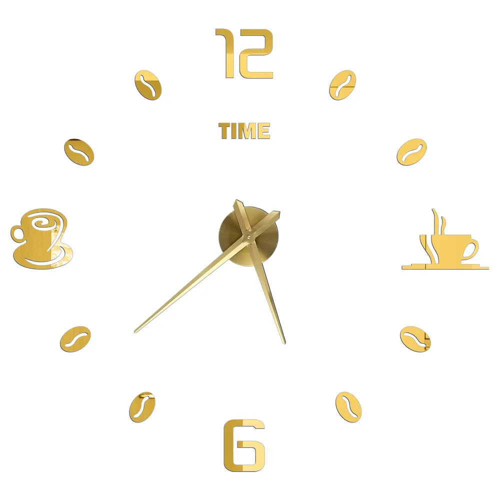 27/37/47inch Wall Clocks Coffee Cup Shape Frameless Wall Clock DIY  Quartz Needle Watch Acrylic Mirror Wall Stickers Home Decor