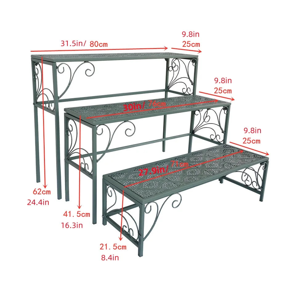 Metal ladder rack 3-piece set, outdoor flower pot display