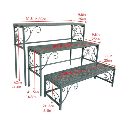 Metal ladder rack 3-piece set, outdoor flower pot display