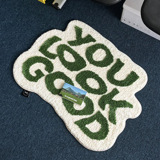 VIKAMA Irregular Letter Floor Mats, Soft And Anti-Slip Faux Cashmere Area Carpets, Bedroom Chair Floor Mats, Home Decoration