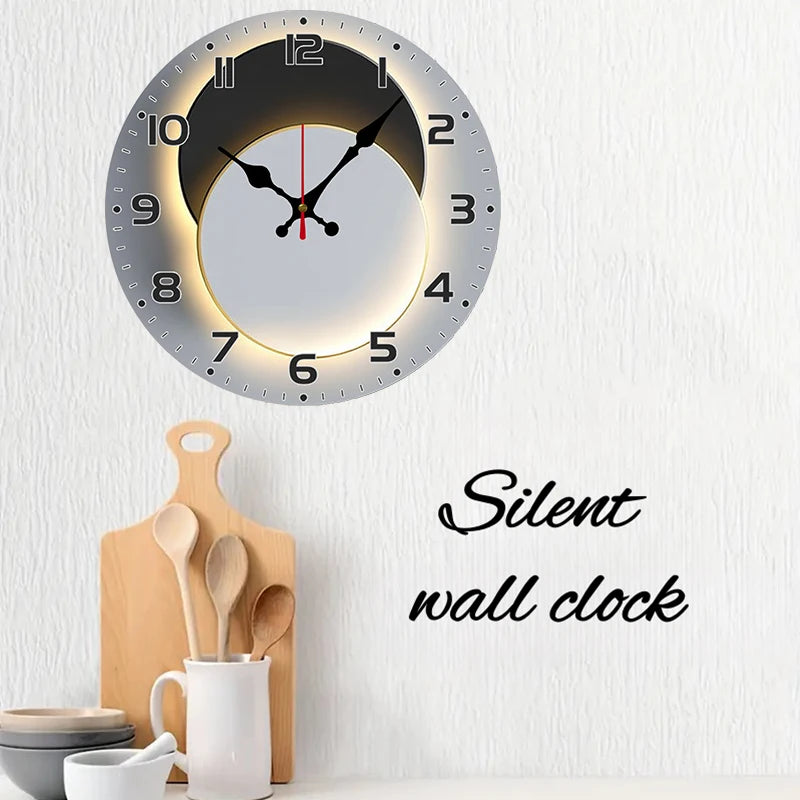 Moon Phase Wooden Round Silent Hanging Wall Clock, Suitable For Living Room, Office, Study Room, Bedroom, Home Decoration