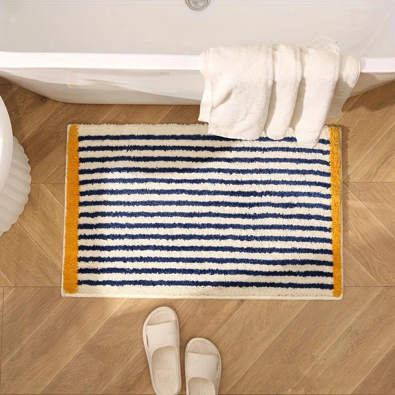 VIKAMA Blue Striped Carpet Absorbent Bathroom Mat Toilet Floor Rug Bedroom Bedside Floor Mat Carpet For Live Room Soft Doormat