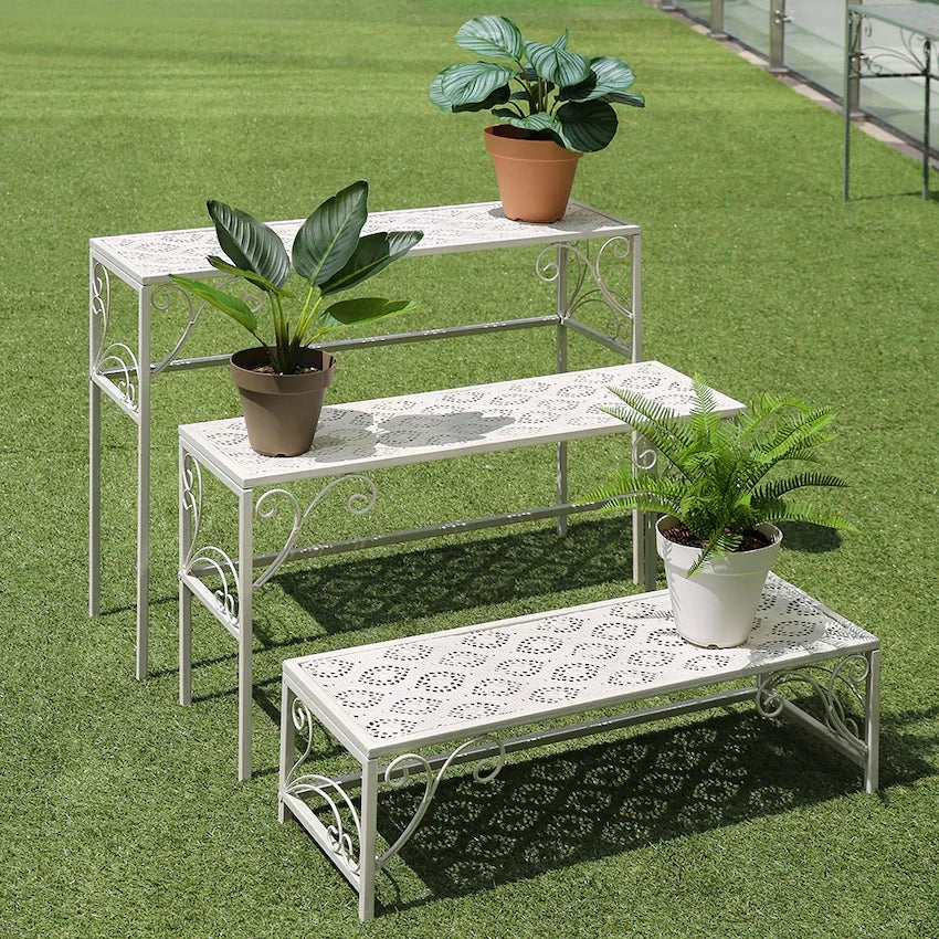 Metal ladder rack 3-piece set, outdoor flower pot display