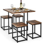 5-Piece Dining Table Set for Small Space, Kitchen Dinner Table with 4 Square Stools, Compact Home Dining Set for 4, Dini