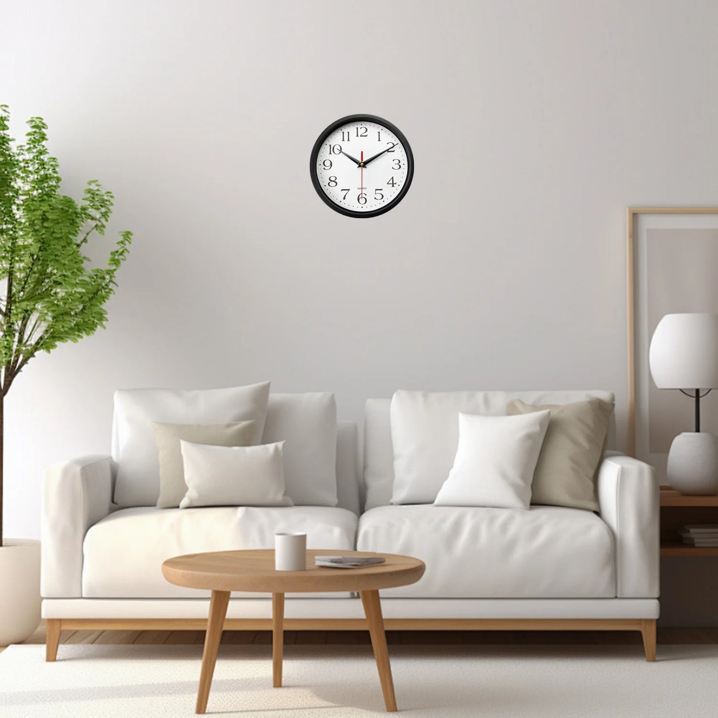 8inch Modern Simple Black Frame Pattern Plastic Glass Wall Clock Living Room Bedroom Kitchen Home Decoration Wall Clock Silent Quartz Clock Holiday Gift (No Battery)