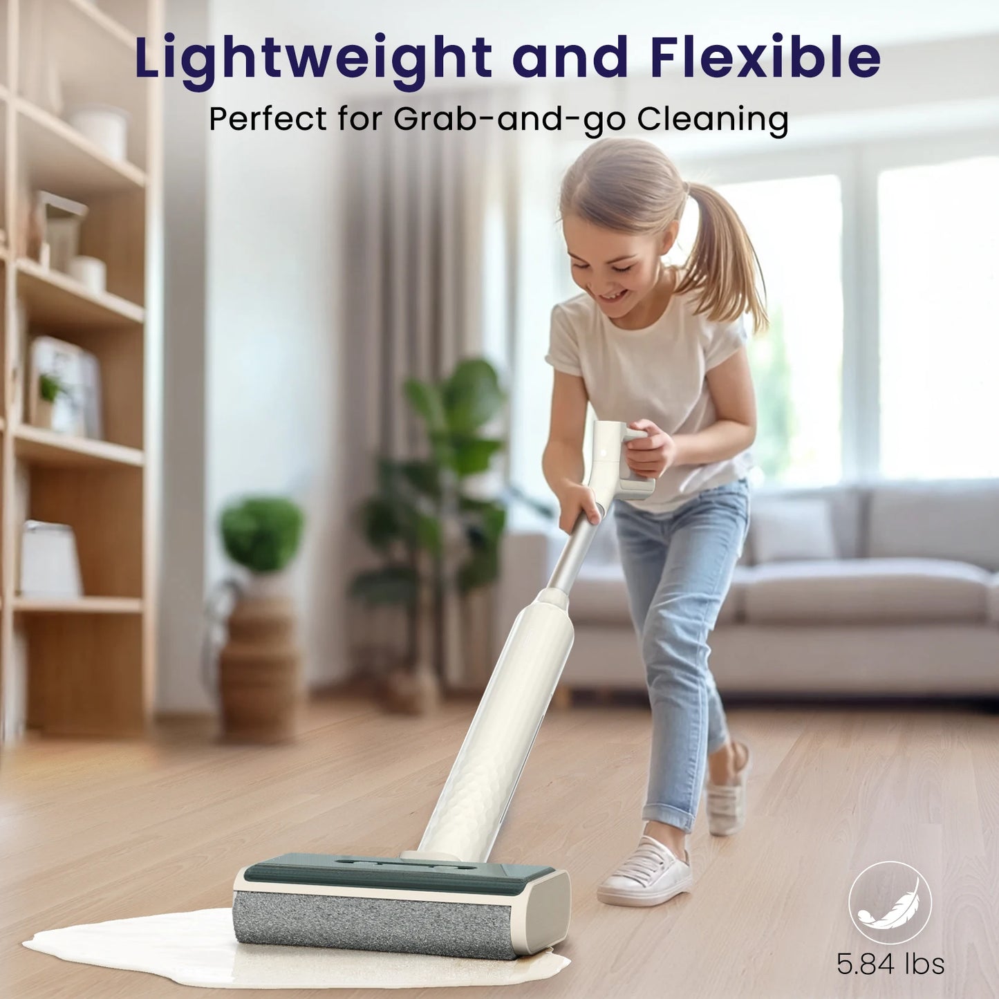Lefant LS100 Cordless Wet Dry Mop - Self-Cleaning, One-Step Cleaning for Hard Floors, 170° Tilt, Small Size Space-Saving Design