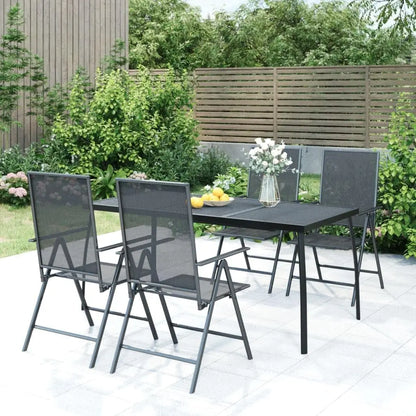 Anthracite Steel Garden Table – Modern Patio Dining Table with Mesh Design and Curved Legs